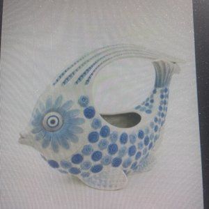 Spanish, 1970s Lladró Porcelain Blue and White Fish Figure Centerpiece